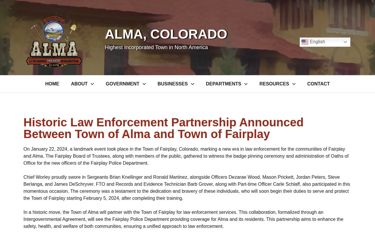 Alma Fairplay police partnership source for Park County arrest records