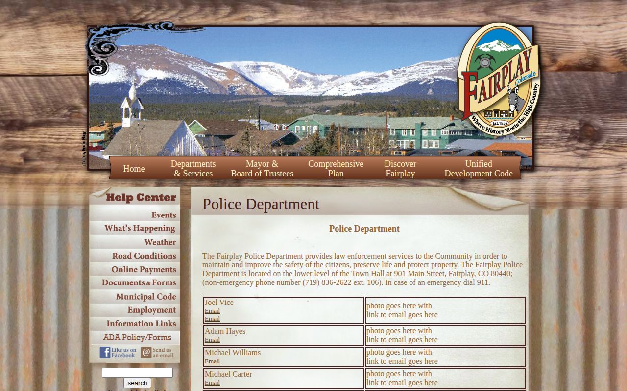 Fairplay Police Department source for Park County arrest records