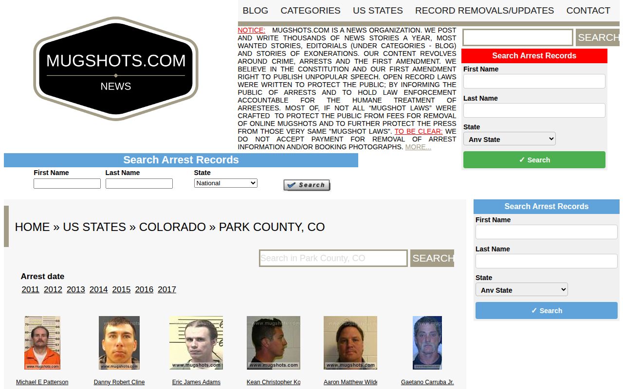 Unofficial legacy Park County mugshot archive landing page
