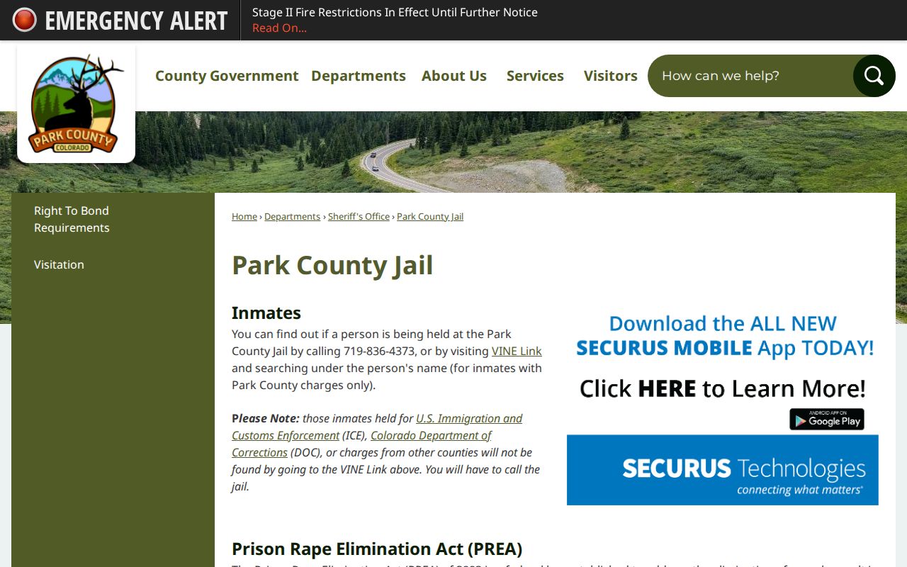 Park County Jail current custody and booking lookup instructions