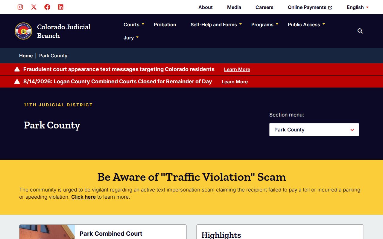Park County arrest court docket and disposition lookup