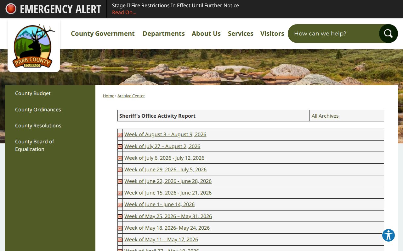 Park County arrest activity report archive